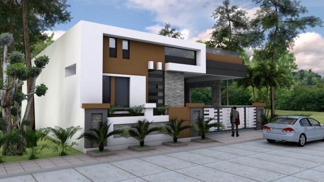 Contemporary single-storey bungalow design reference with a sheltered entrance
